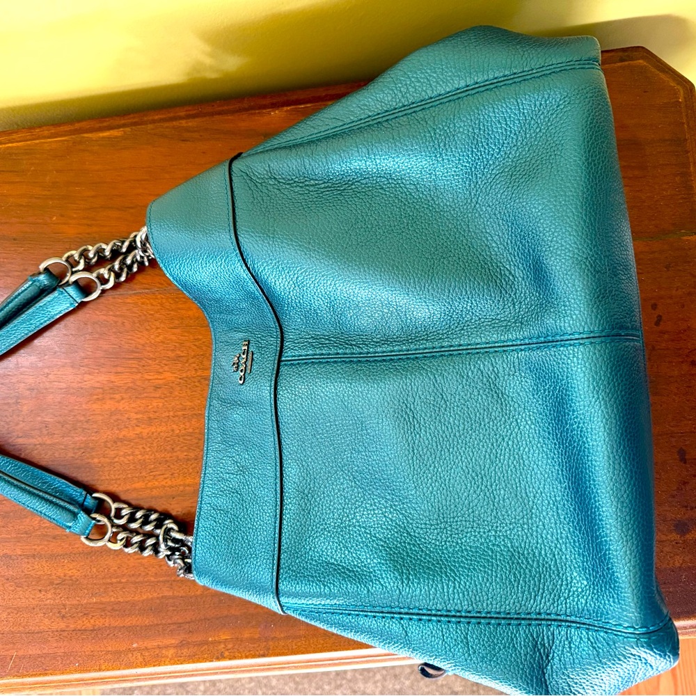 Coach Teal Metallic Chain Shoulder Bag EUC -very lightly used